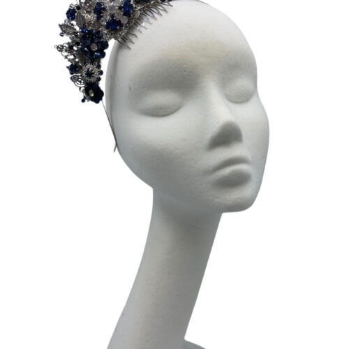 Stunning side crown with clear stone and navy stone embellishment.